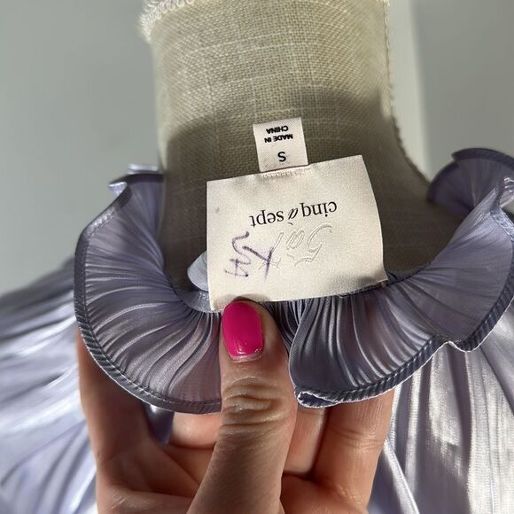 Cinq a Sept Lavender Purple Phyllis Bracelet Sleeve Gathered Pleated Blouse - Picture 13 of 16